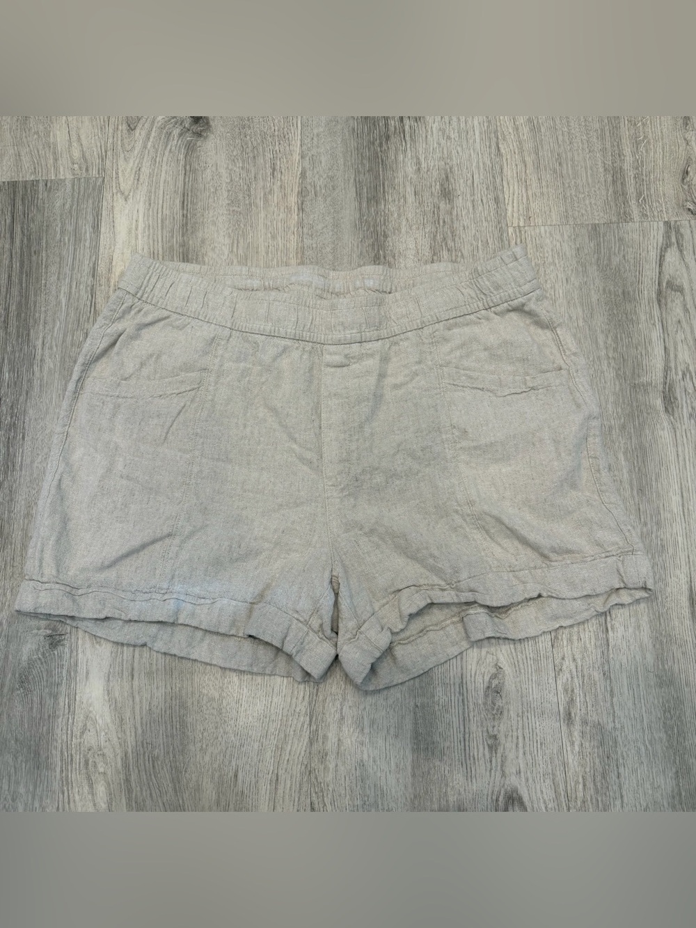 Old‎ Navy Linen Blend Pull-On Shorts Size Large Beige Elastic Waist Pockets